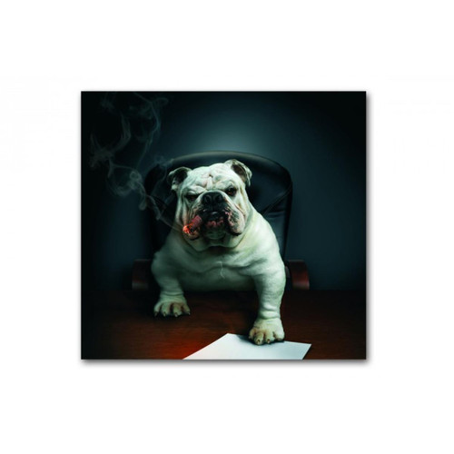 3S. x Home - Tableau Animaux Chien Bulldog avec Cigare 50X50 cm - Promo La Déco Design