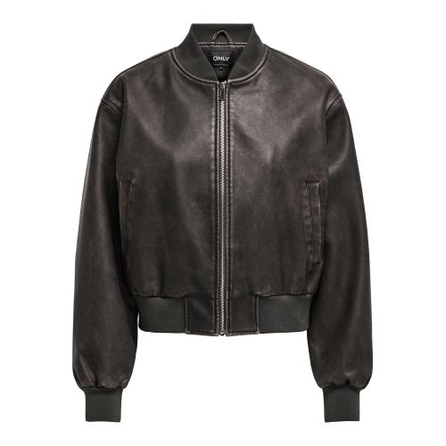 Only - Veste bomber court col motard chocolat - Only