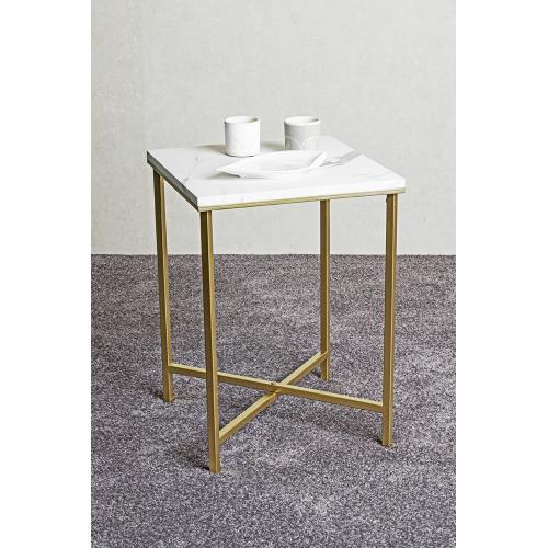 Table d'appoint carré en métal doré et plateau décor marbre Doré 3S. x Home Meuble & Déco