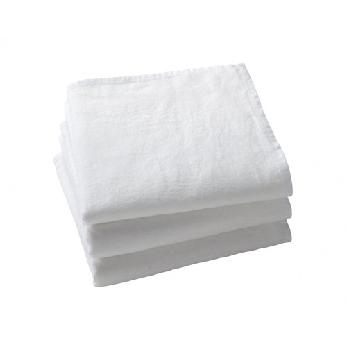 Becquet - Lot de 3 serviettes de table LINA blanc en lin - Linge de table