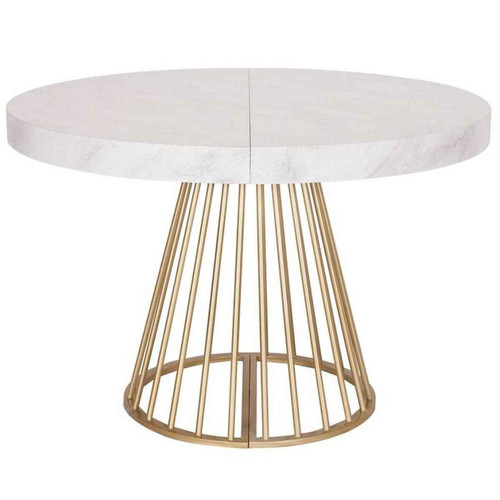 3S. x Home - Table Ronde Extensible SORA Effet Marbre Pieds Or - Table basse blanche design